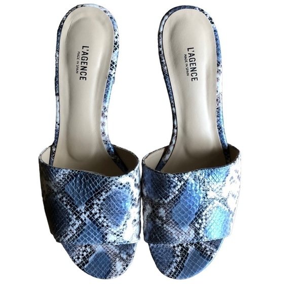 L’ Agence Emiliana Open Toe Mule Blue Snake Print 7.5 - Picture 5 of 12
